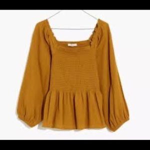 Madewell Lucie Smocked Peplum Top Size 0 Antique Gold